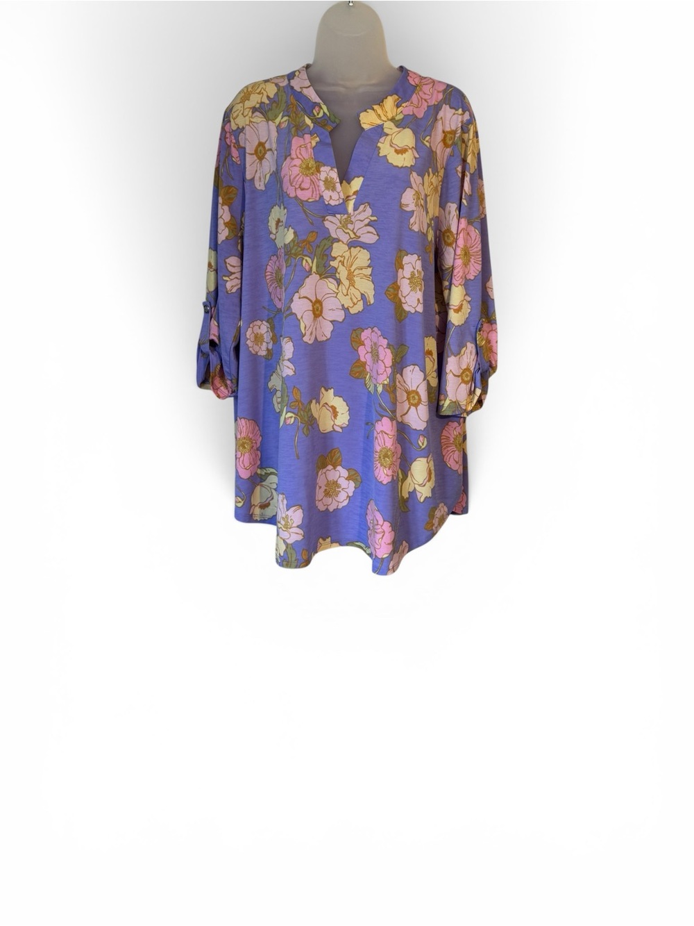 GORGEOUS Lavender/Purple Floral Split-Neck Tunic Top PLUS: 2X #Y - Picture 1 of 6